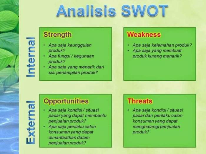 evaluasi kekuatan, kelemahan, peluang, dan ancaman menggunakan analisis swot