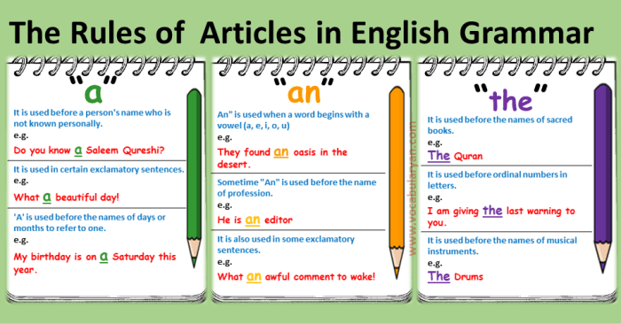 contoh soal penggunaan artikel a, an, the dalam bahasa inggris