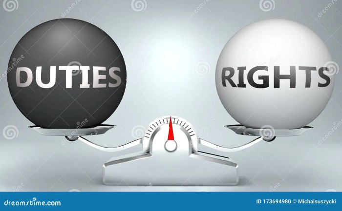 duties rights balance pictured as scale words to symbolize desired harmony life d illustration 173694980